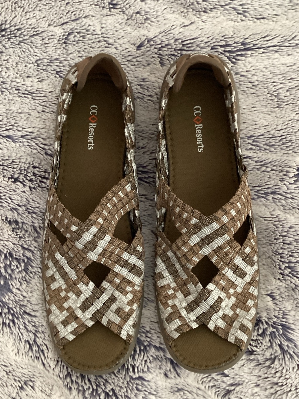 CC Resorts Brown and Silver Woven Slip-On Sandals